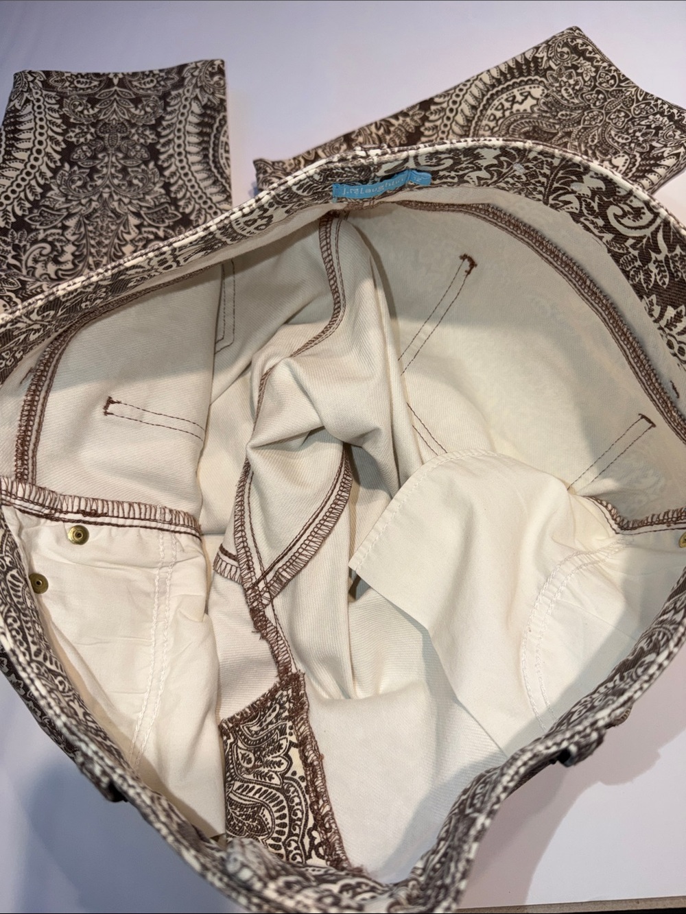 J. McLaughlin Lexi Brown/Off-White Mega Ravi Paisley Boho Print Pant Jeans Sz 12 - Picture 14 of 17